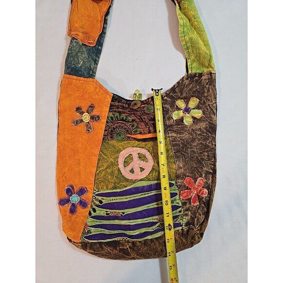 Kathmandu Imports Nepal large shoulder bag hippie boho festival Peace & Flowers - Picture 7 of 13